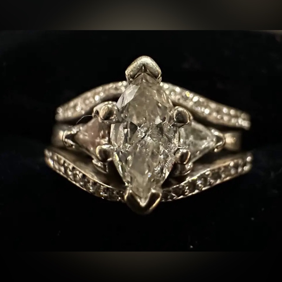 Stunning 51 Ct Marquis Diamond Ring With Two Custom Bands